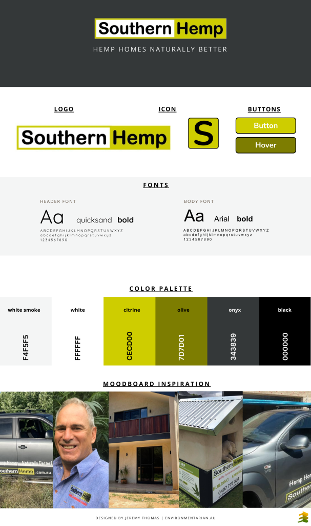 Southern Hemp Branding board 
Final version inline with original logo colours and font
