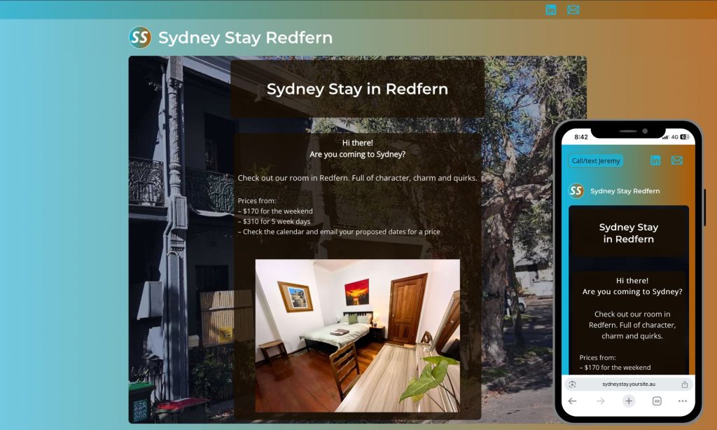 Sydney Stays – One pager website with a purpose